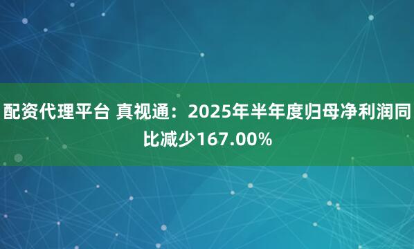 配资代理平台 真视通:2025年半年度归母净利润同比减少167.00%